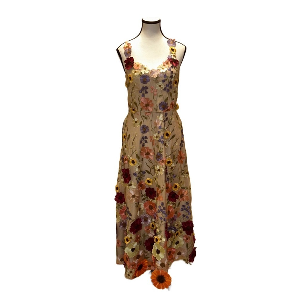 Tan Scoop Neck Sleeveless Midi Sundress for Weddings